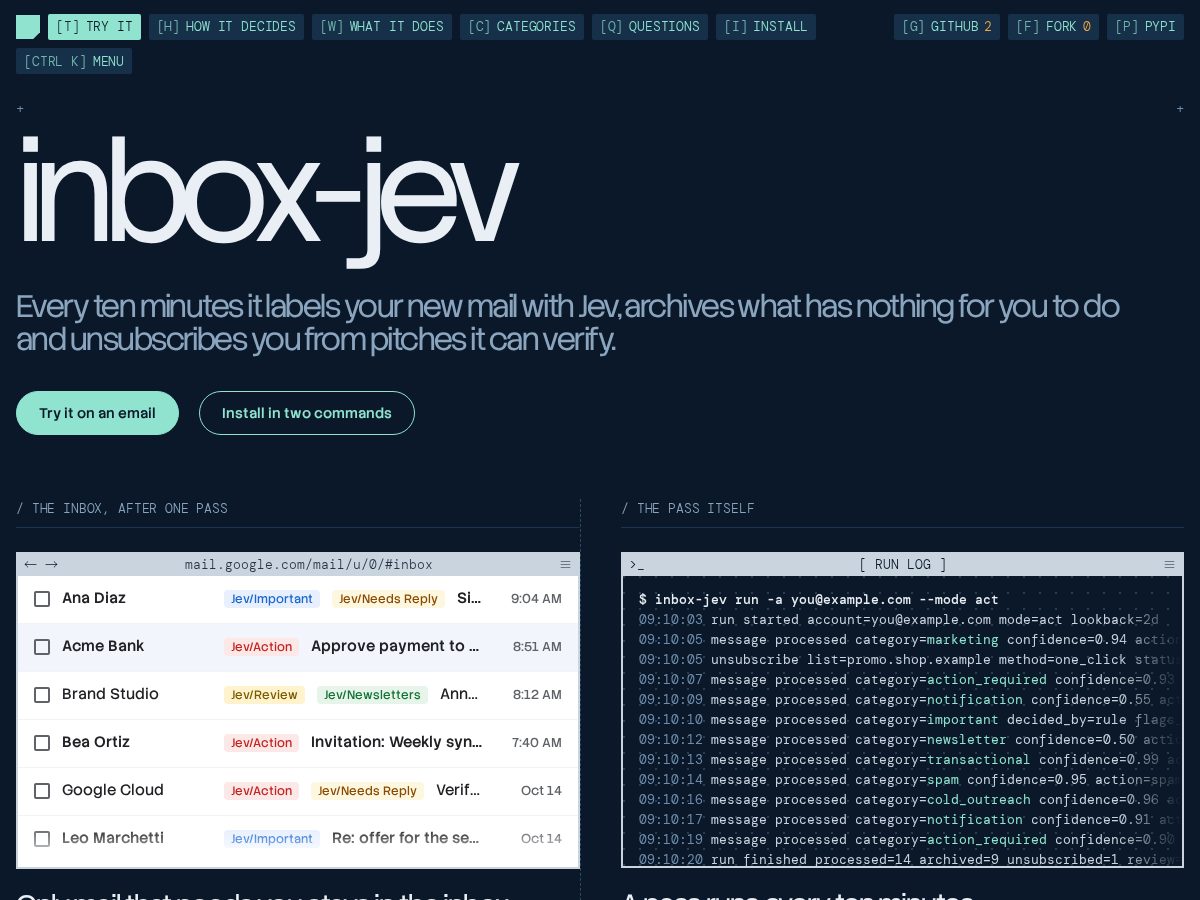 Landing-page snapshot of inboxjev.dev