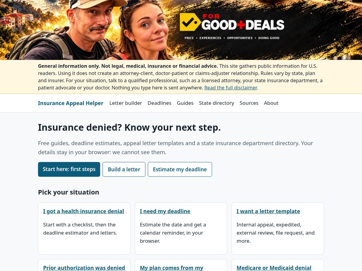 Landing-page snapshot of insuranceappealhelper.com