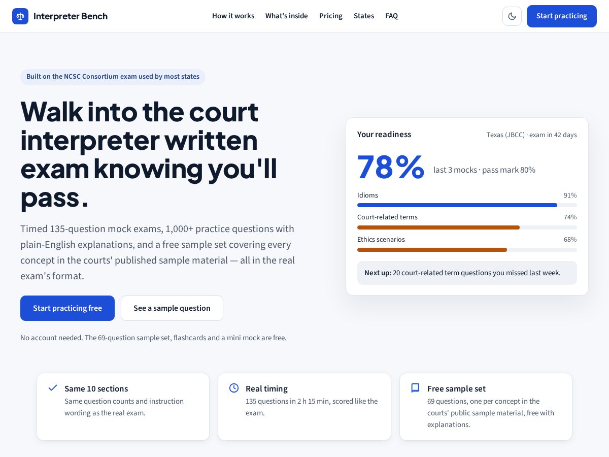 Landing-page snapshot of interpreterbench.com