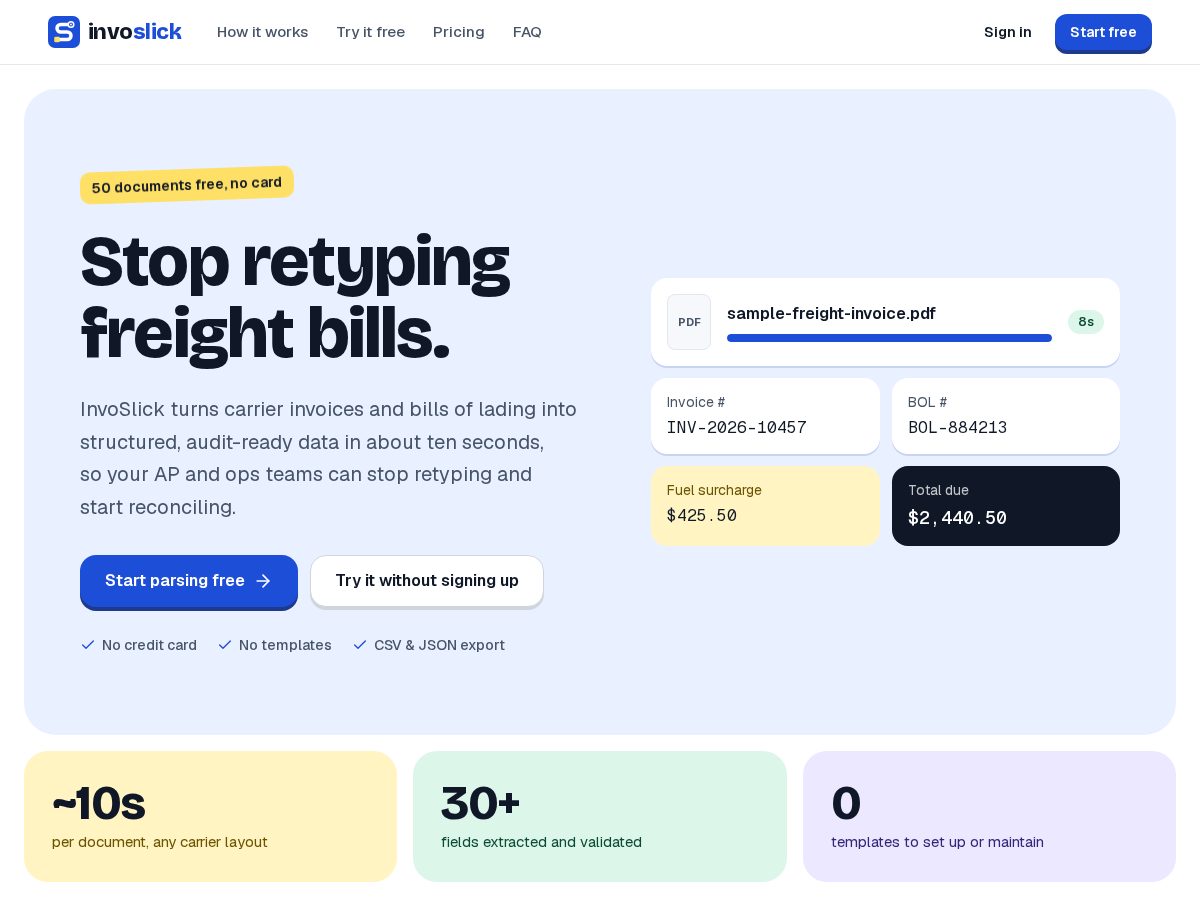 Landing-page snapshot of invoslick.com