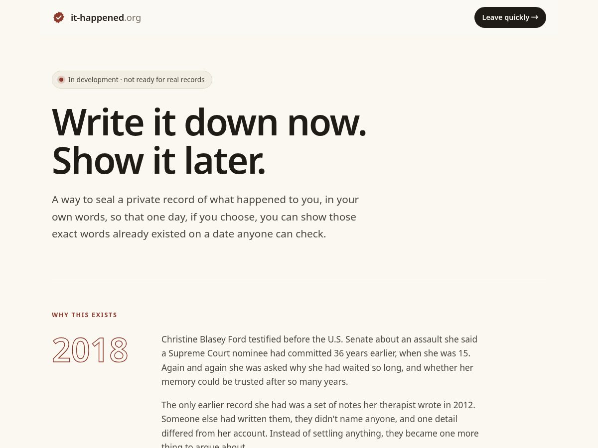 Landing-page snapshot of it-happened.org