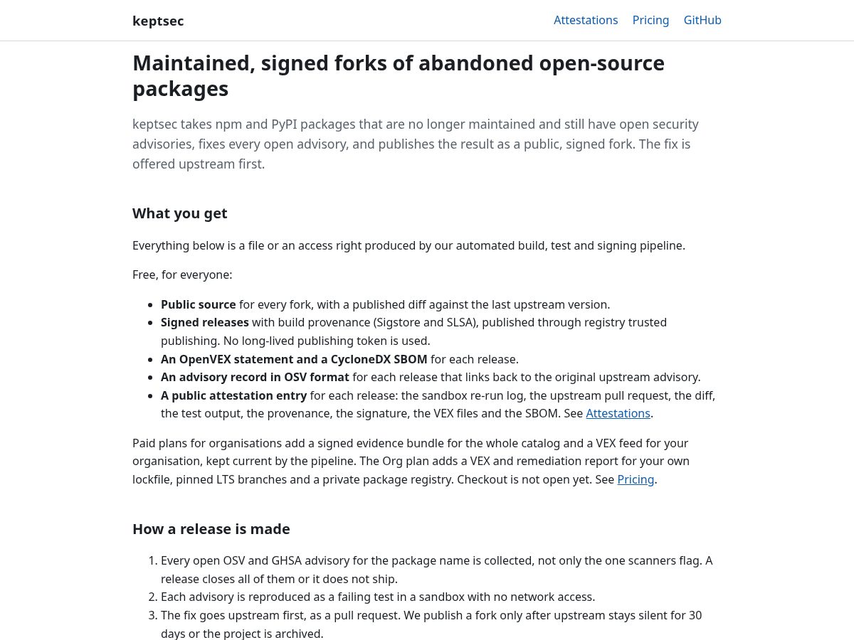 Landing-page snapshot of keptsec.com