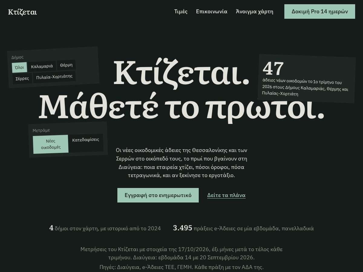 Landing-page snapshot of ktizetai.com