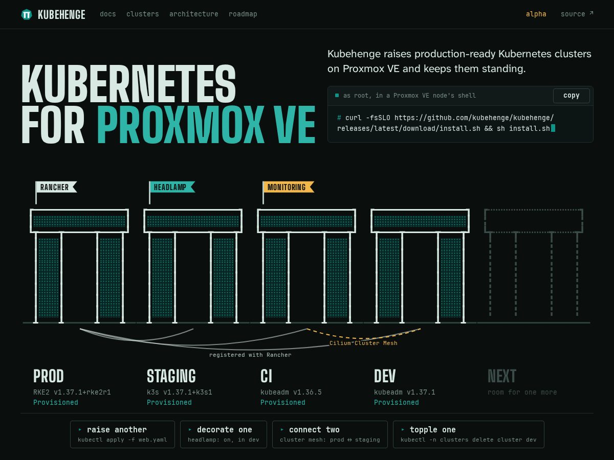 Landing-page snapshot of kubehenge.dev