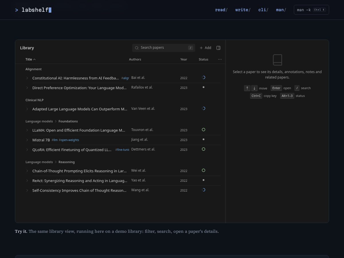 Landing-page snapshot of labshelf.org