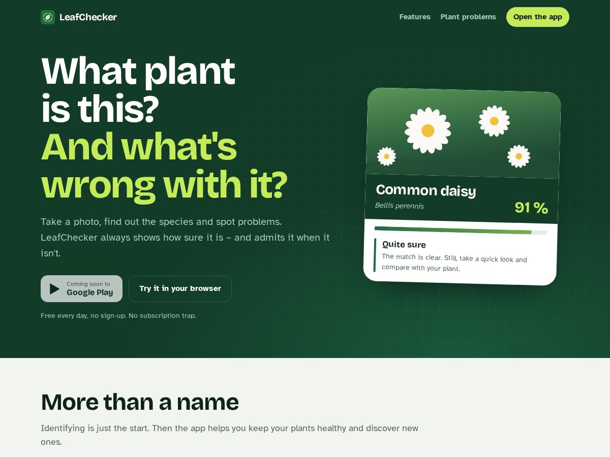 Landing-page snapshot of leafchecker.com