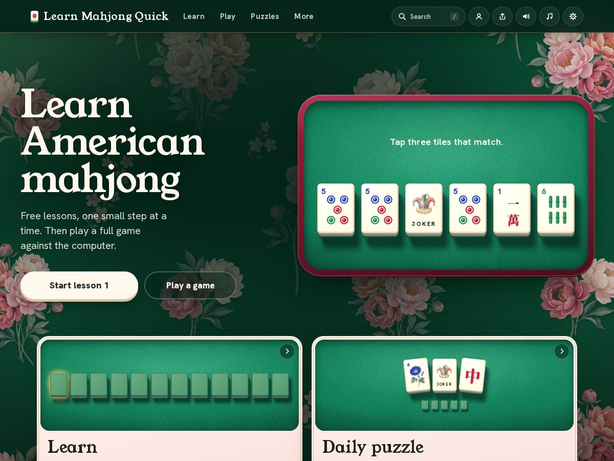 Landing-page snapshot of learnmahjongquick.com