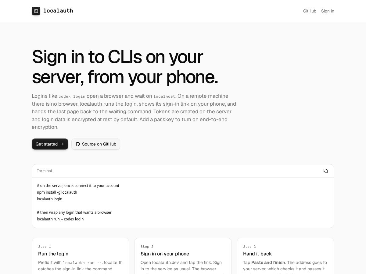 Landing-page snapshot of localauth.dev