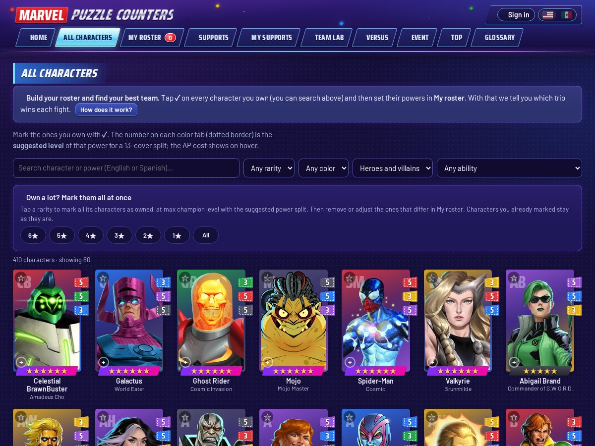 Landing-page snapshot of marvelpuzzlecounters.com
