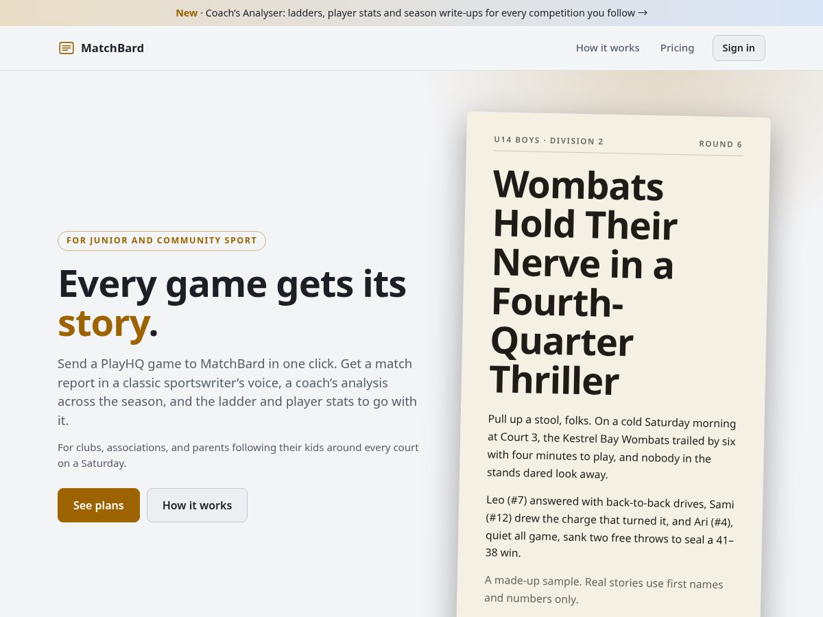 Landing-page snapshot of matchbard.com