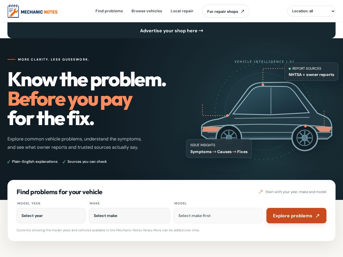 Landing-page snapshot of mechanicnotes.com