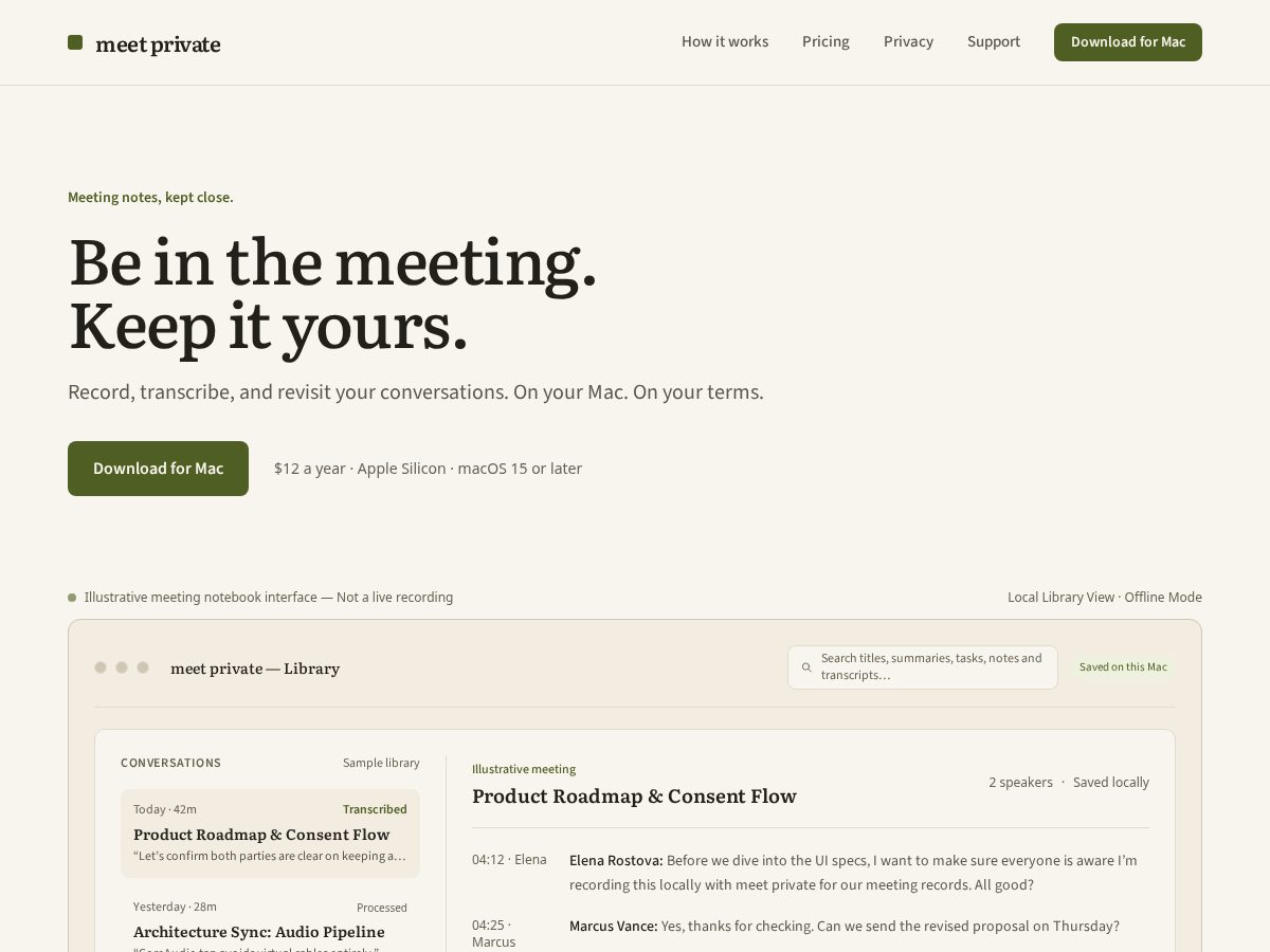 Landing-page snapshot of meetprivate.app