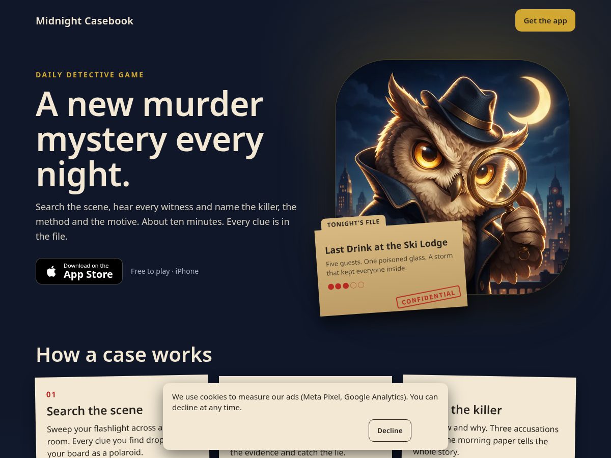 Landing-page snapshot of midnightcasebook.com