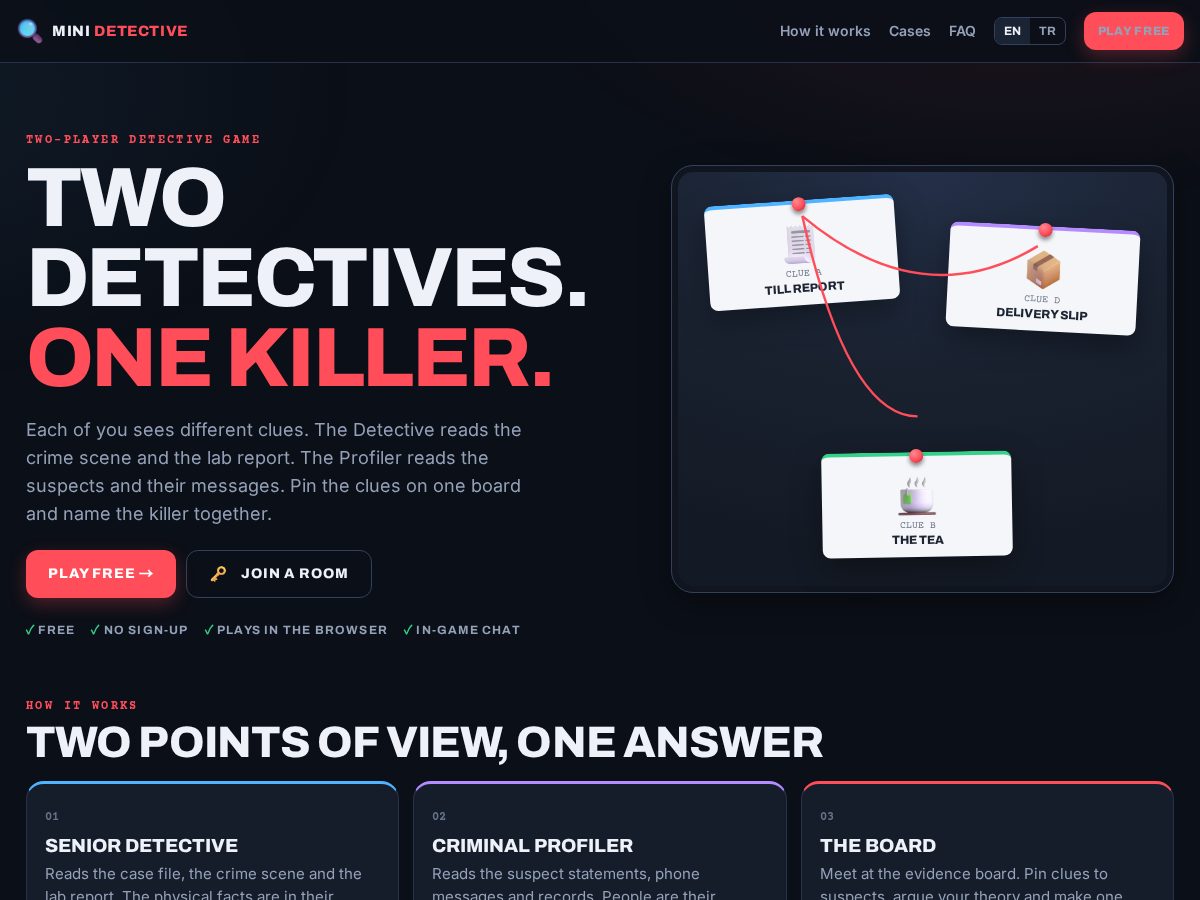 Landing-page snapshot of minidetectivegame.com