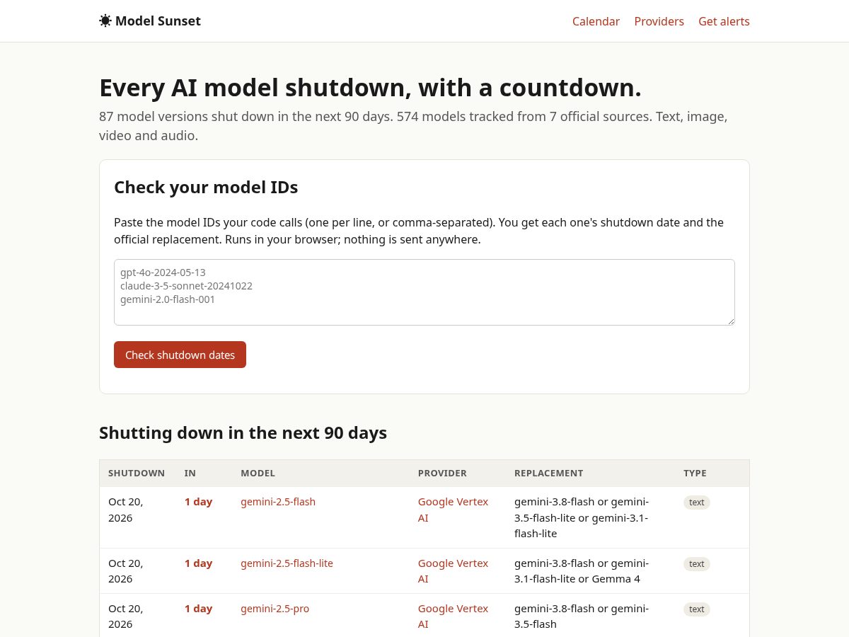 Landing-page snapshot of modelsunset.dev