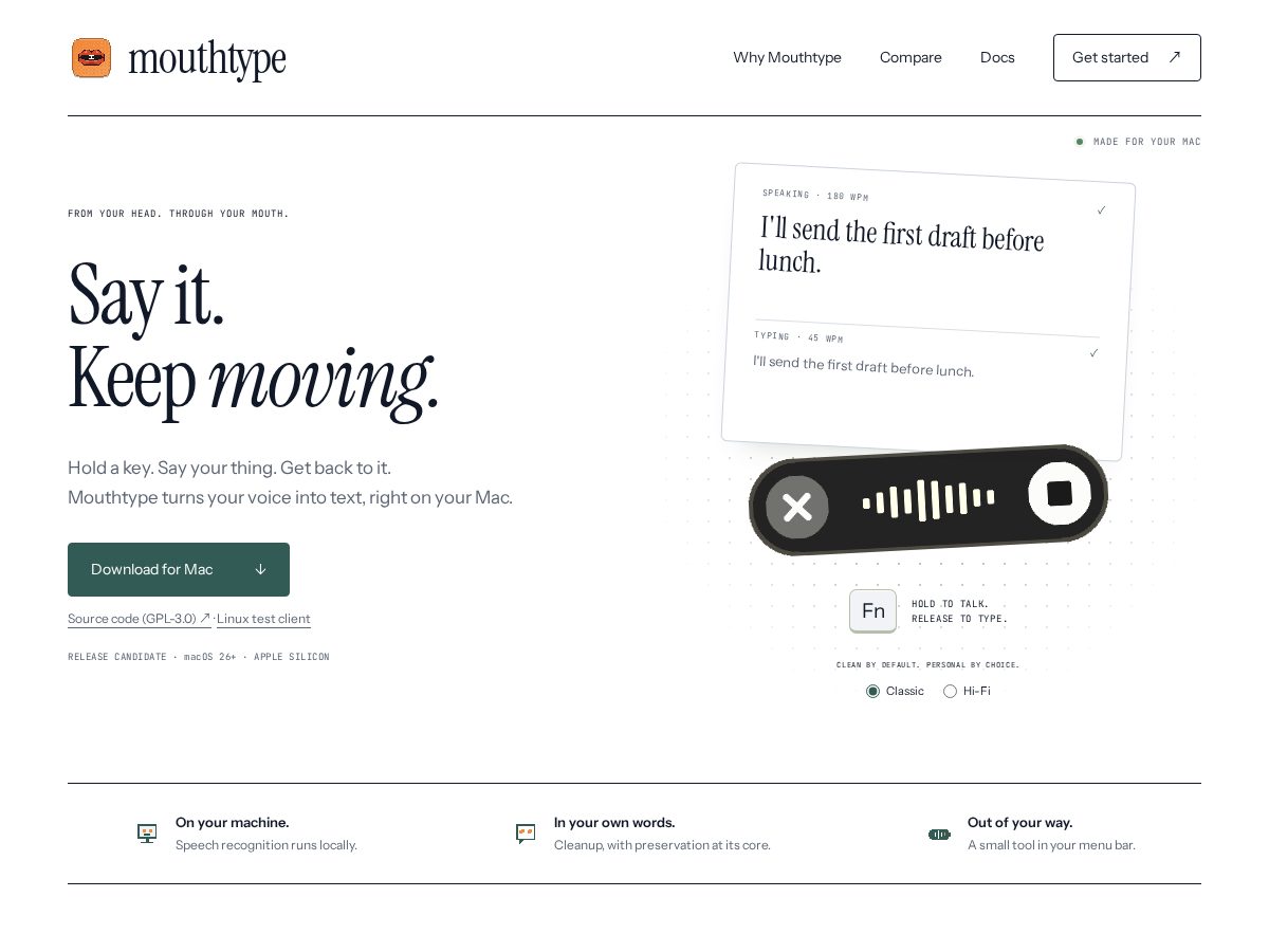 Landing-page snapshot of mouthtype.app
