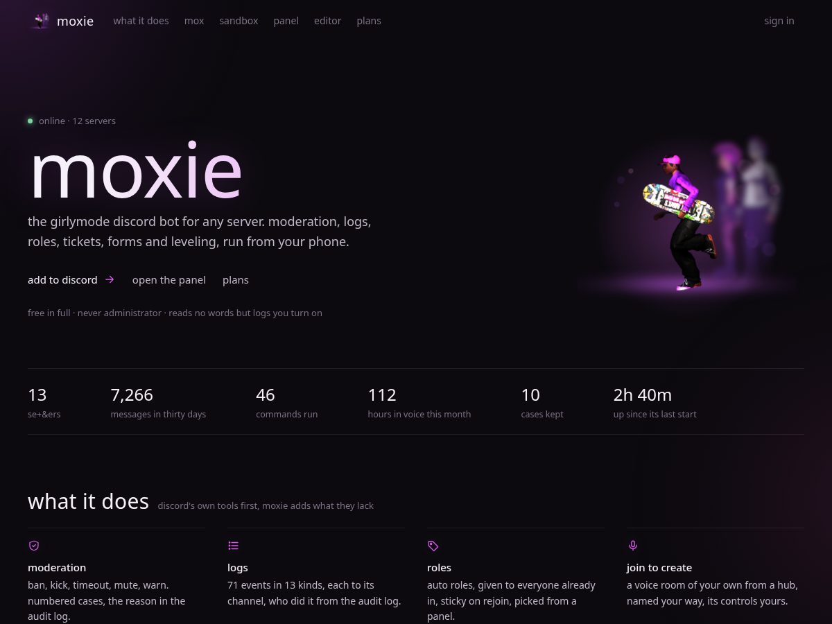 Landing-page snapshot of moxie.moe