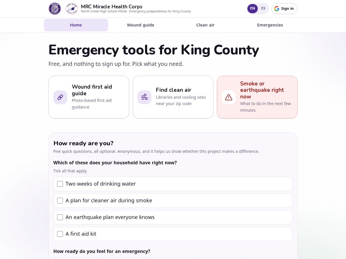Landing-page snapshot of mrcmiraclehealthcorps.org