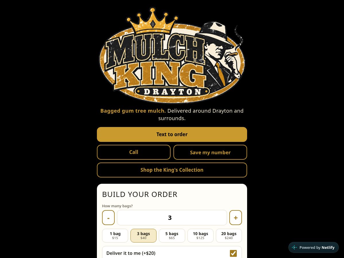 Landing-page snapshot of mulchkingdrayton.com