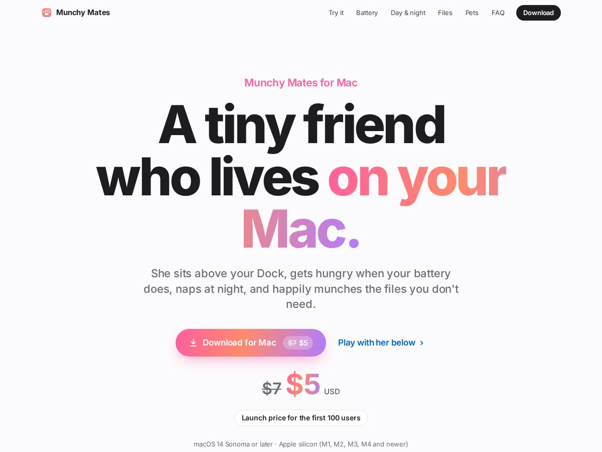 Landing-page snapshot of munchymatess.app