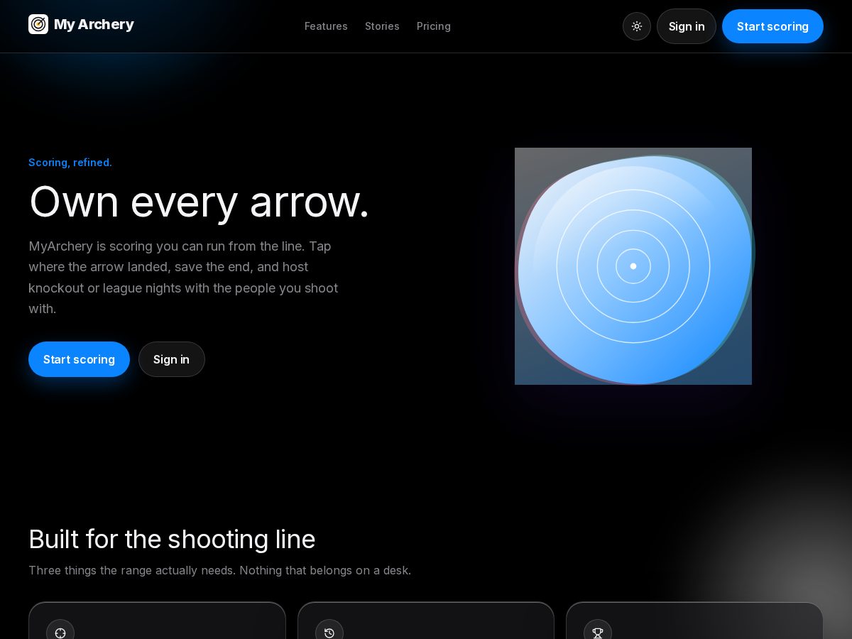 Landing-page snapshot of myarchery.site