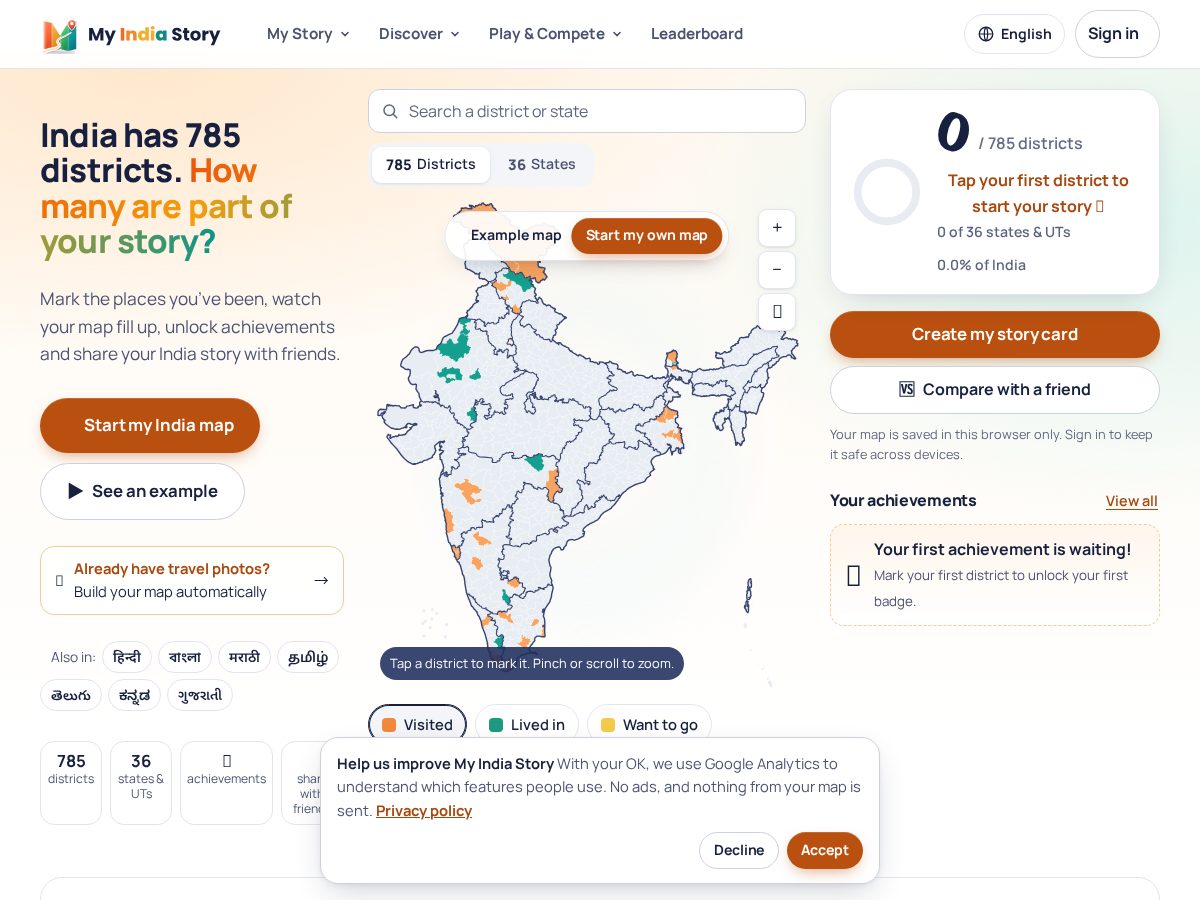 Landing-page snapshot of myindiastory.com