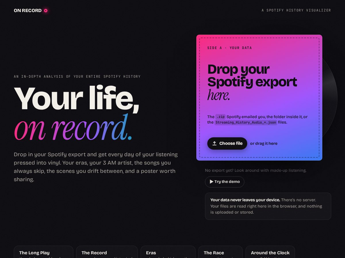 Landing-page snapshot of mylisteningrecord.com
