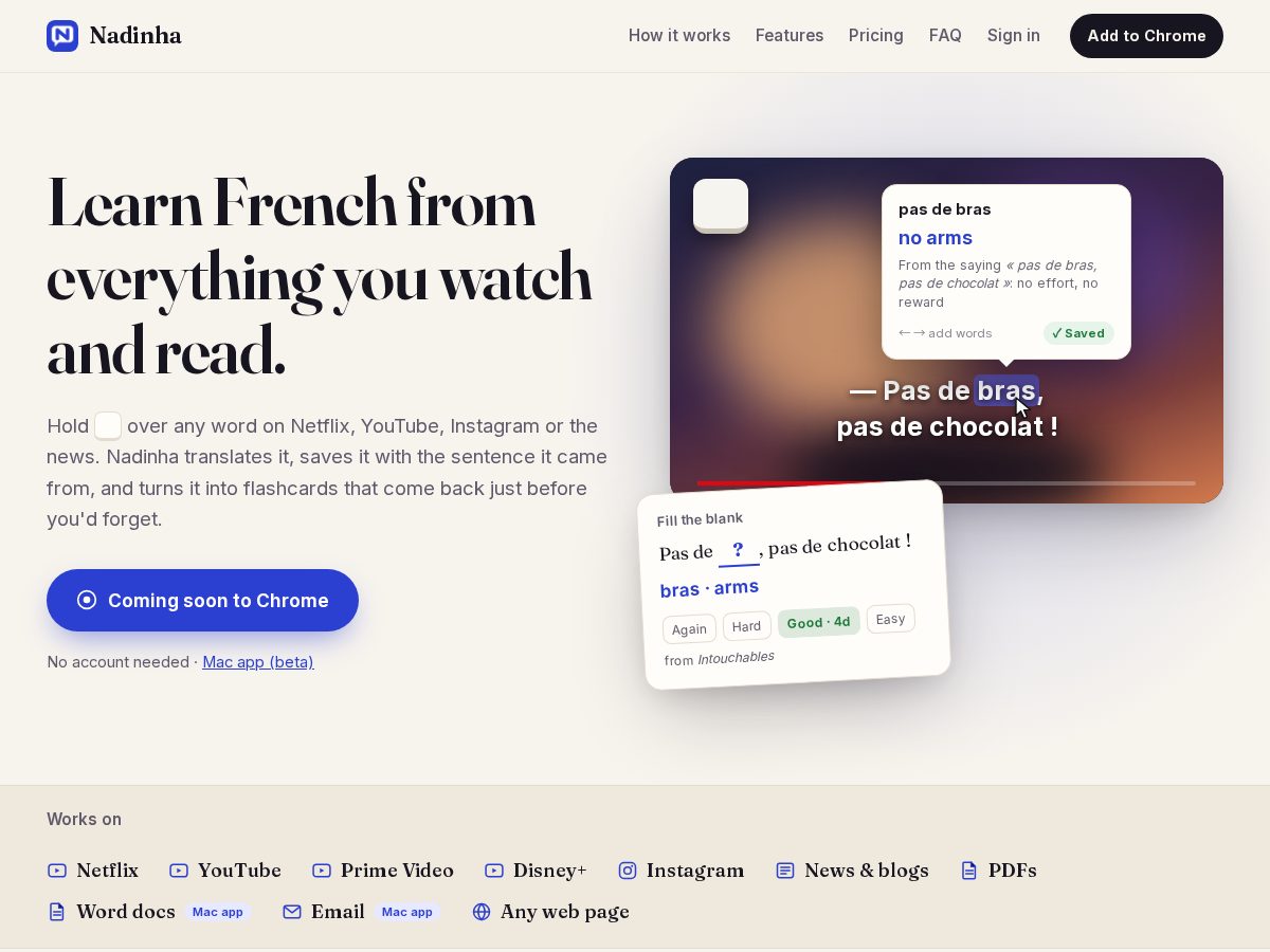 Landing-page snapshot of nadinha.com