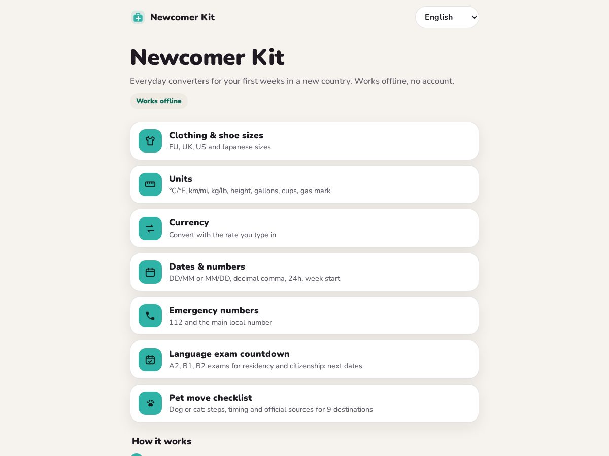 Landing-page snapshot of newcomerkit.app