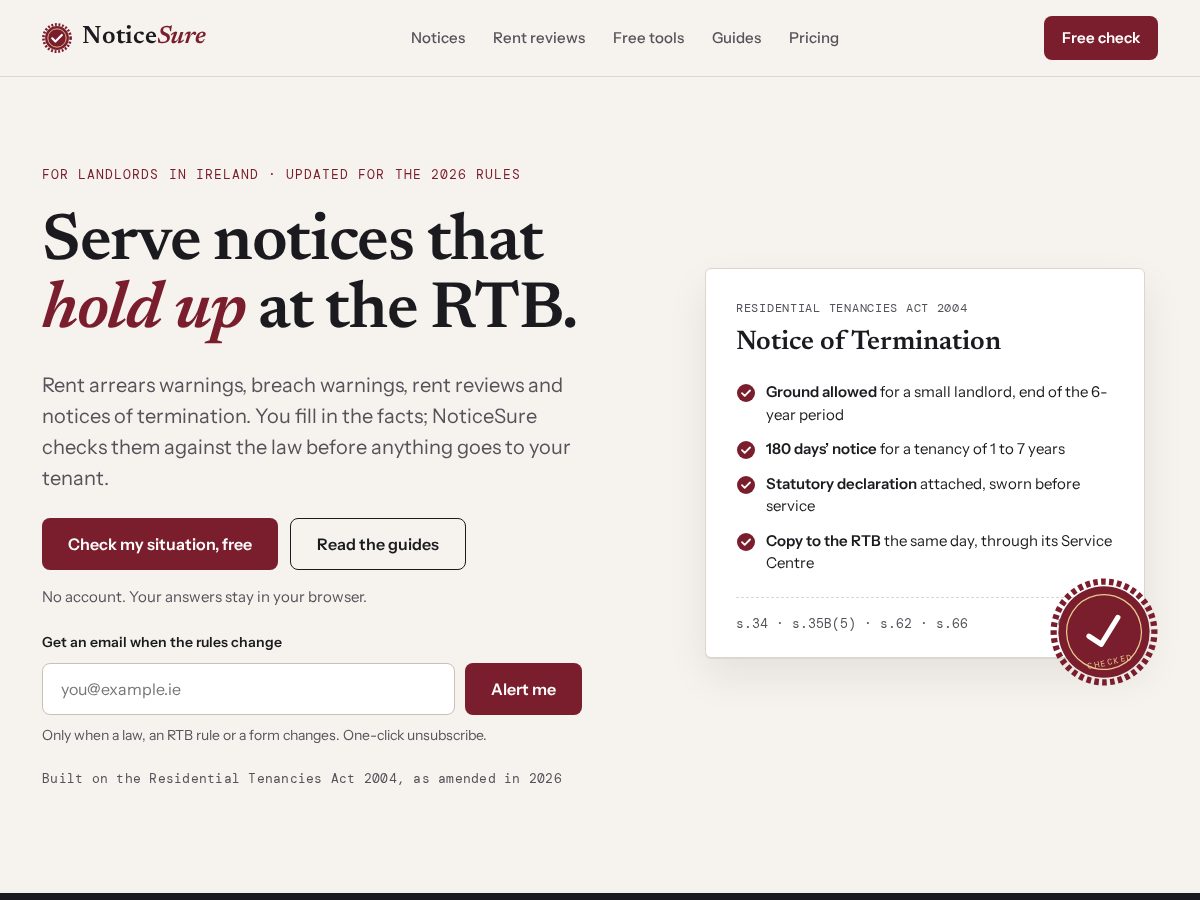 Landing-page snapshot of noticesure.com