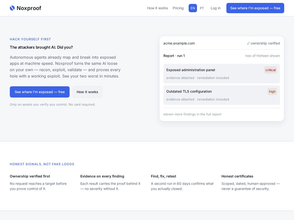 Landing-page snapshot of noxproof.com