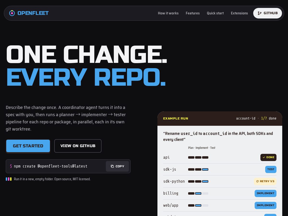 Landing-page snapshot of openfleet.tools