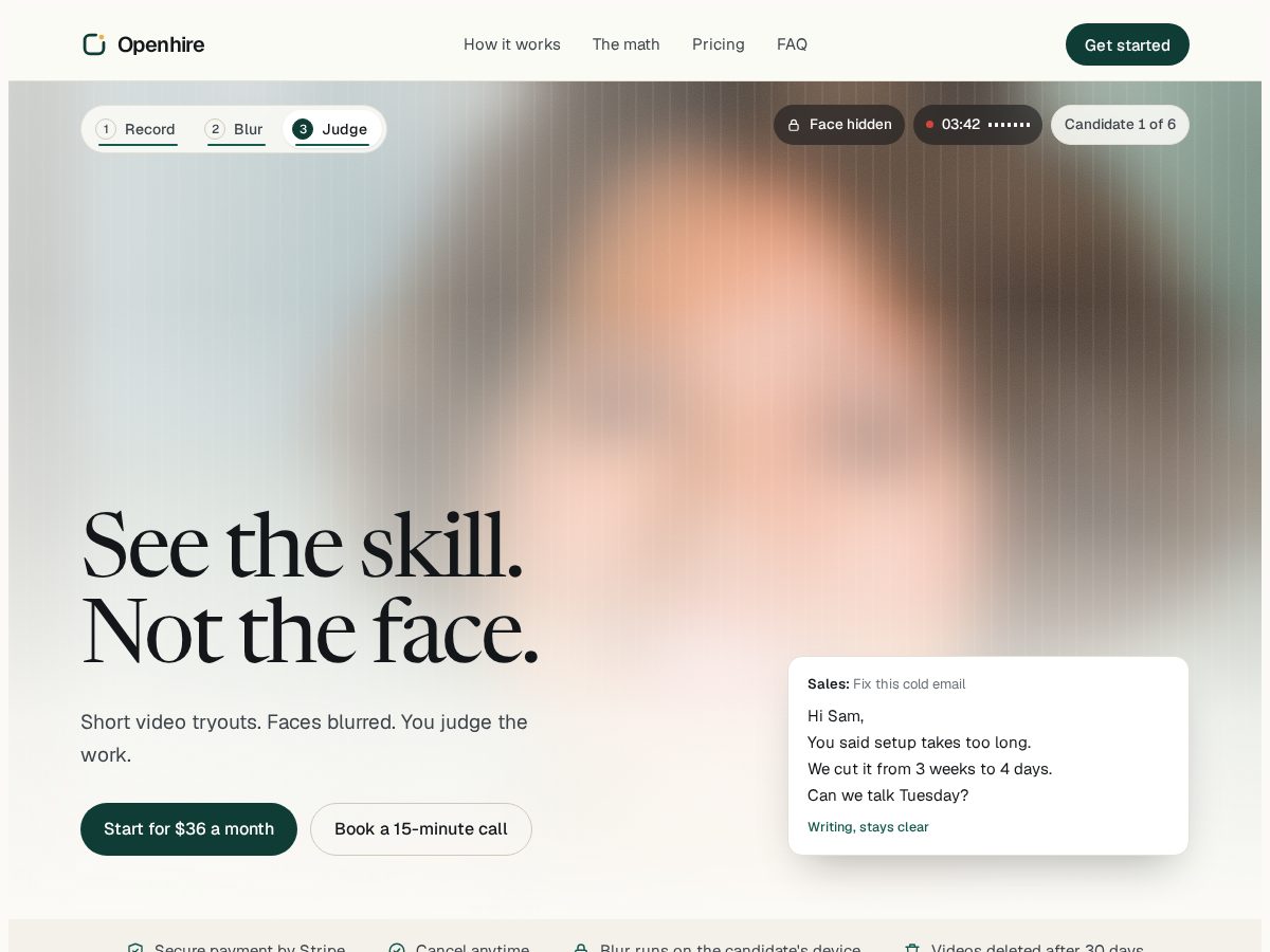 Landing-page snapshot of openhire.team