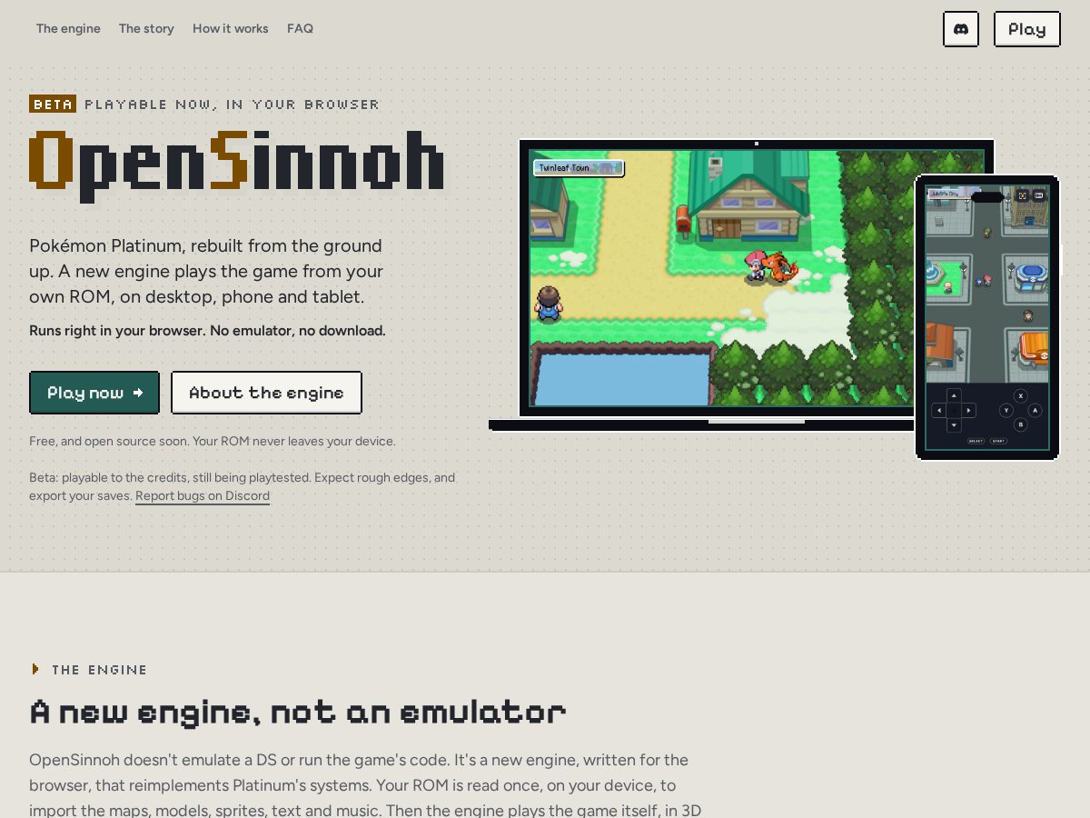 Landing-page snapshot of opensinnoh.com