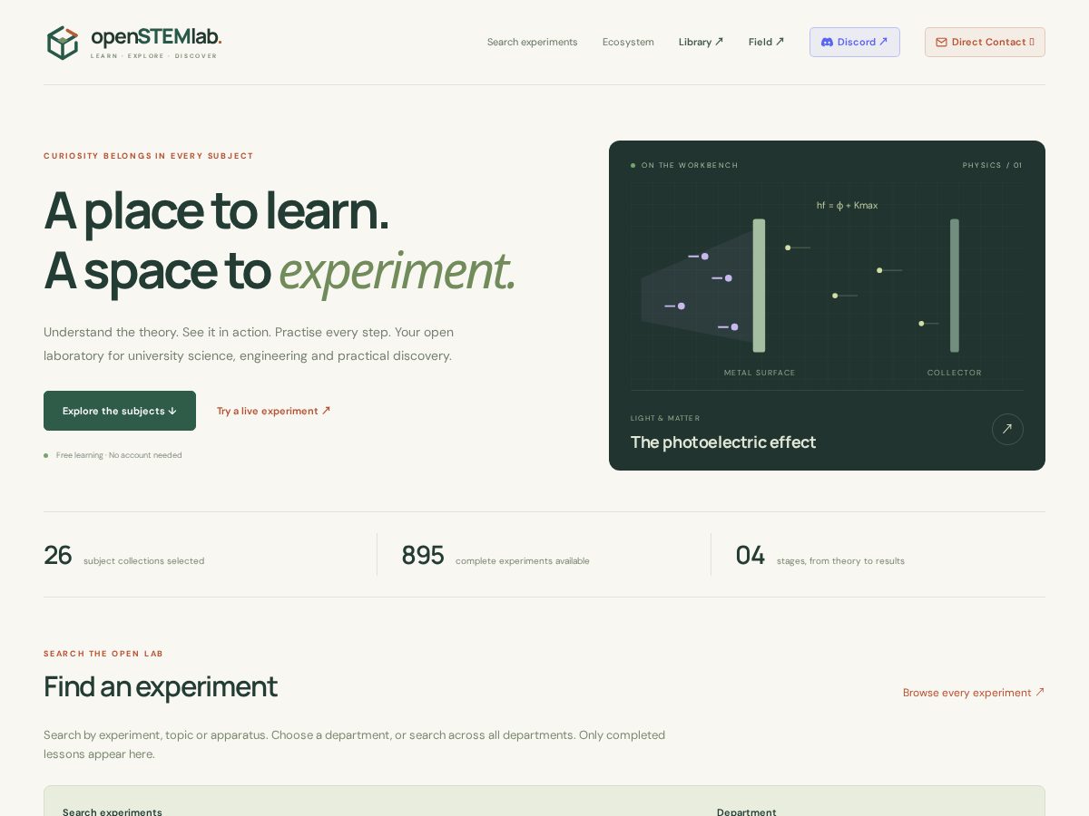 Landing-page snapshot of openstemlab.org