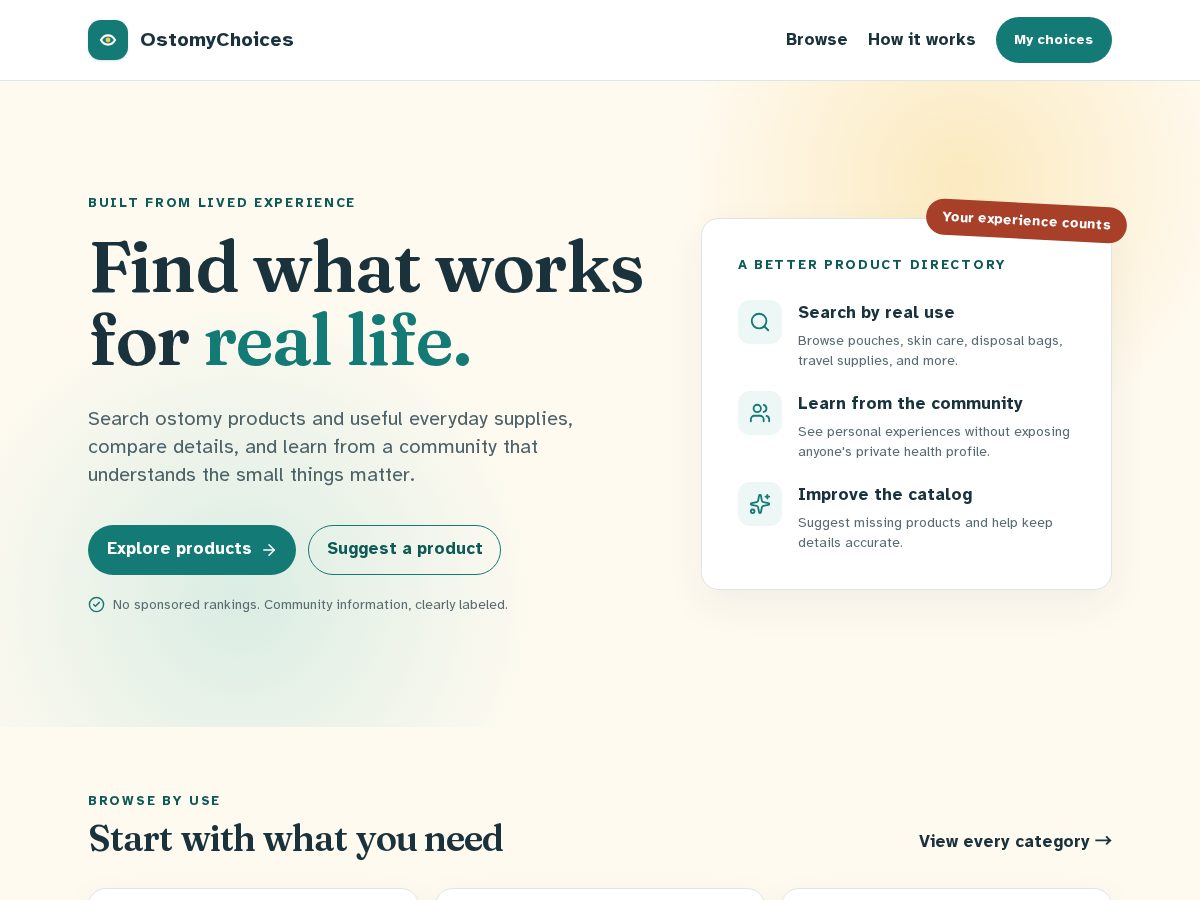 Landing-page snapshot of ostomychoices.com