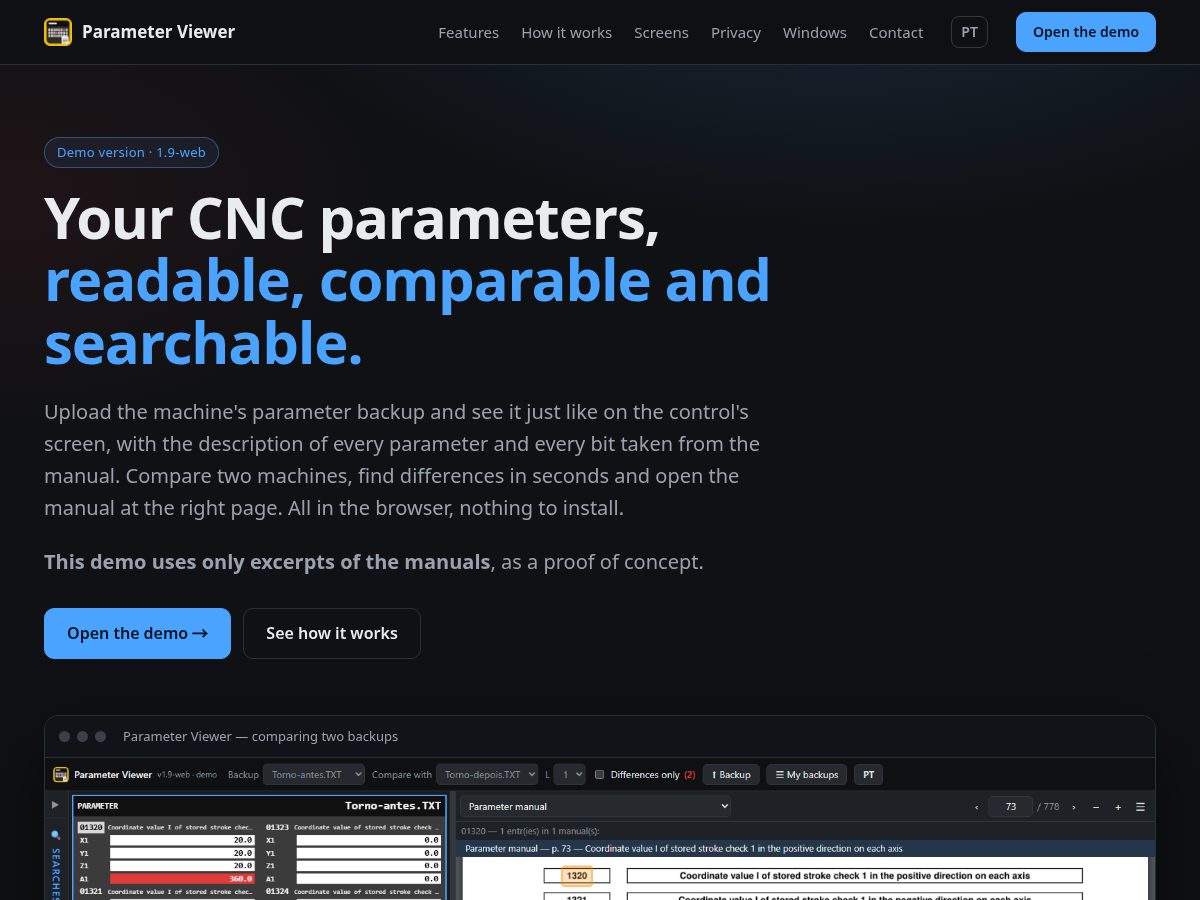 Landing-page snapshot of parameter-viewer.xyz