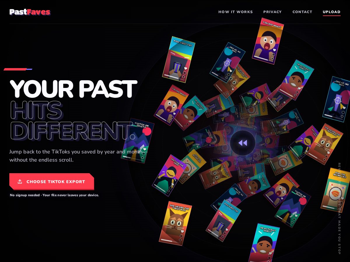Landing-page snapshot of pastfaves.com