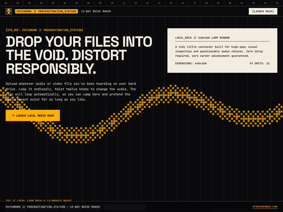 Landing-page snapshot of patchworkurbanmasque.media