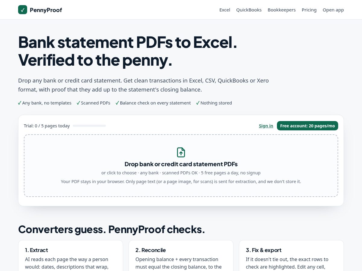 Landing-page snapshot of pennyproof.app