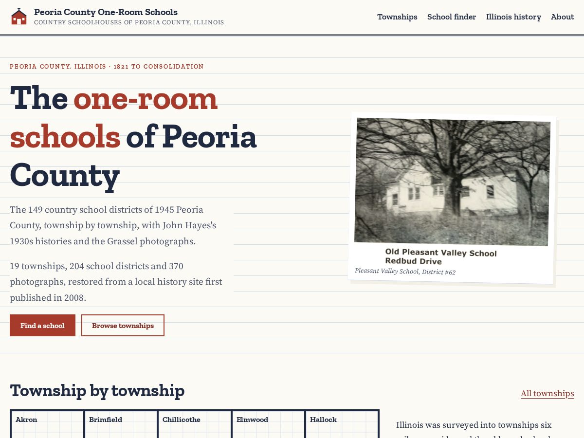 Landing-page snapshot of peoriacountyoneroomschools.com