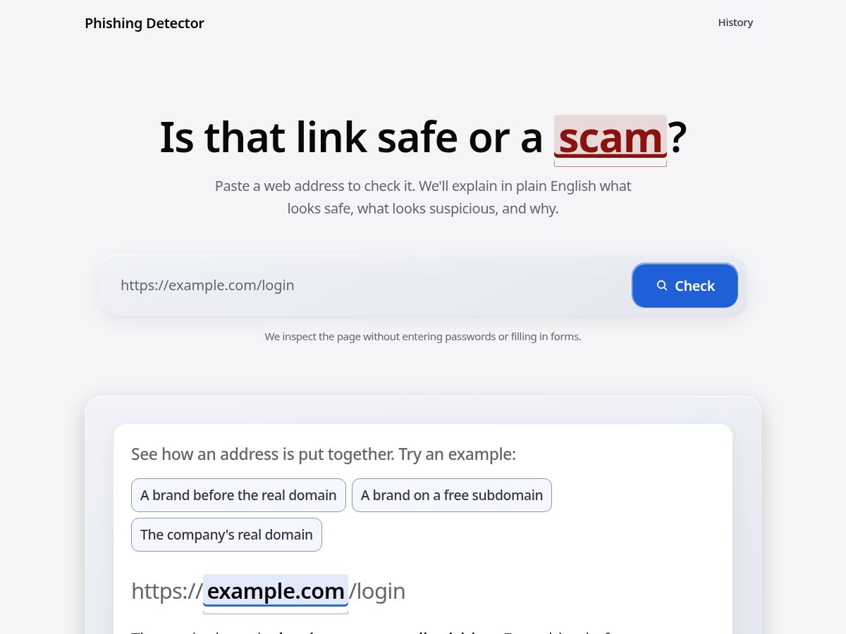 Landing-page snapshot of phishy.help