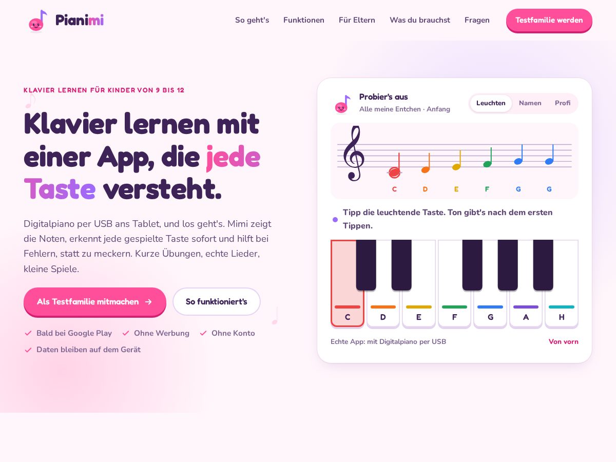 Landing-page snapshot of pianimi.com