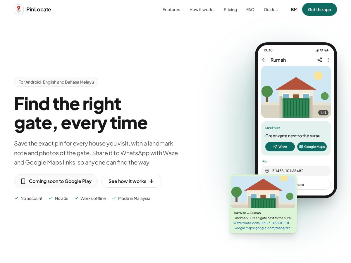 Landing-page snapshot of pinlocate.link