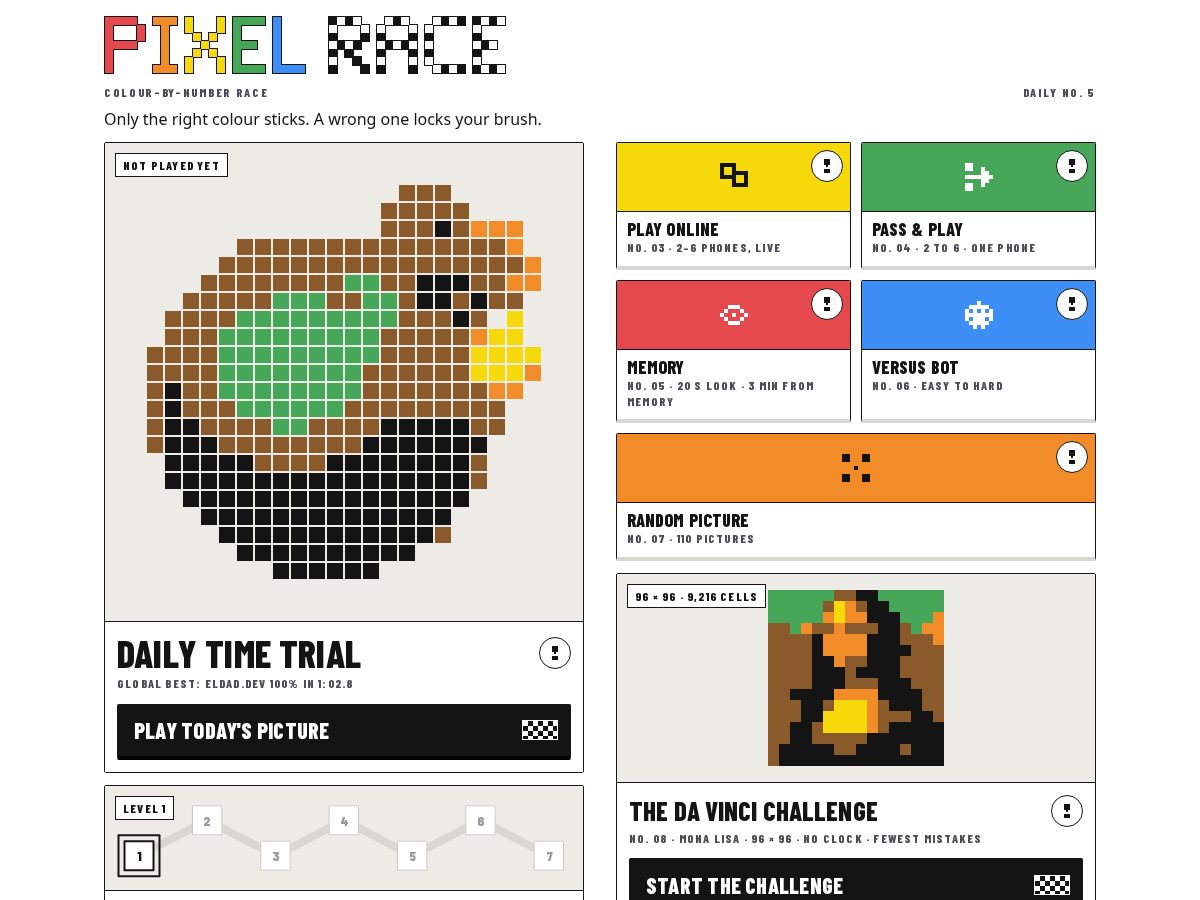 Landing-page snapshot of pixel-race.com