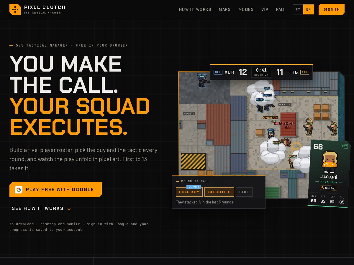Landing-page snapshot of pixelclutch.online