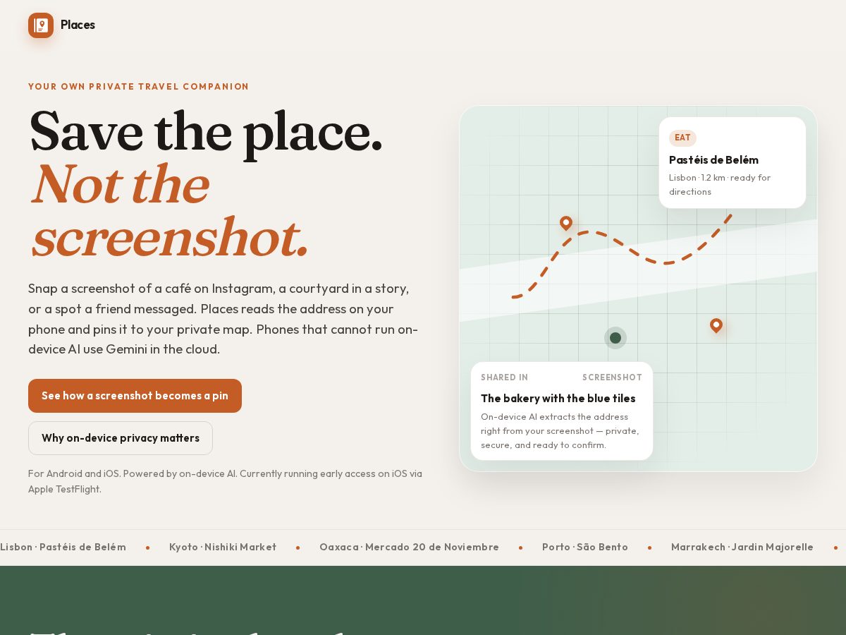 Landing-page snapshot of placesapp.fyi