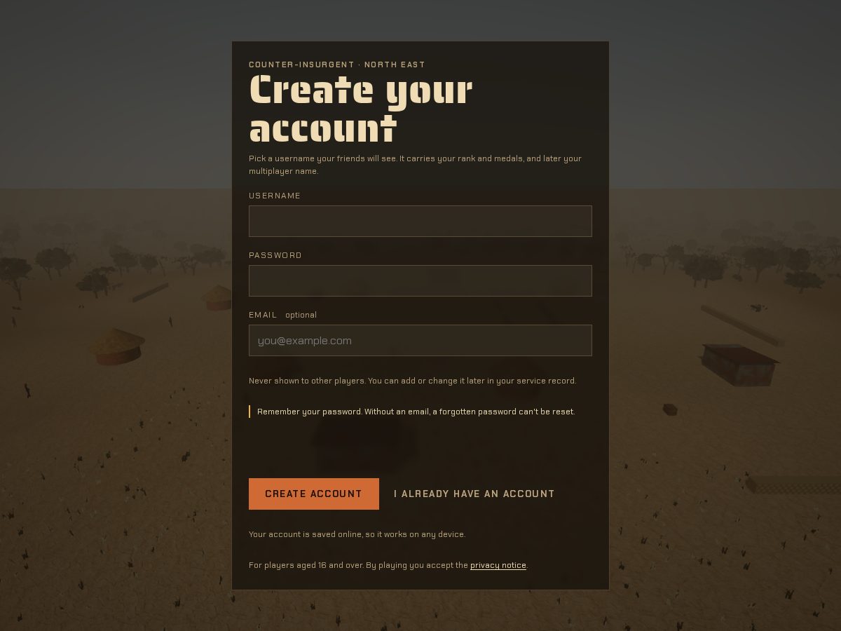 Landing-page snapshot of playcounterinsurgent.com