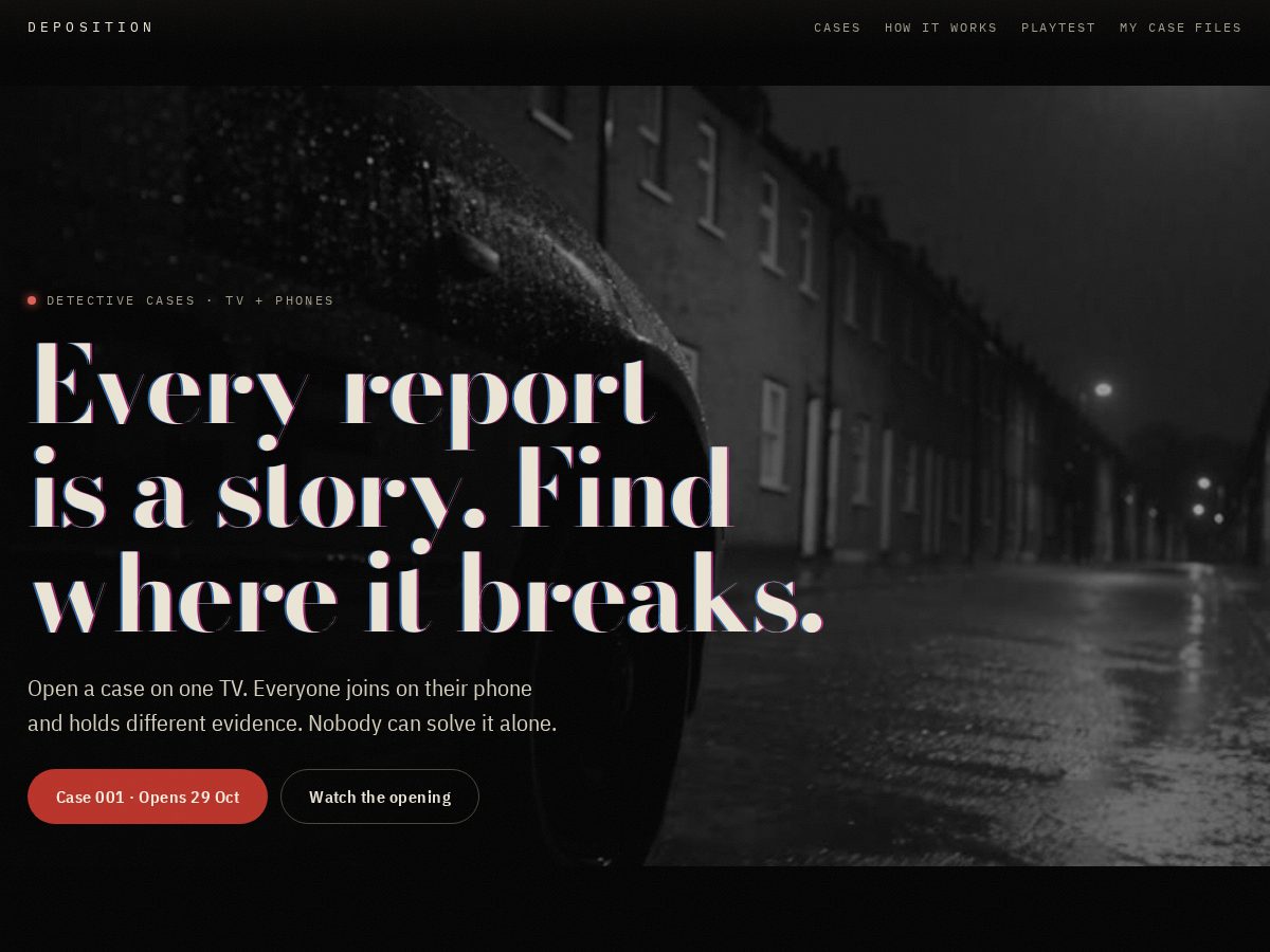 Landing-page snapshot of playdeposition.com