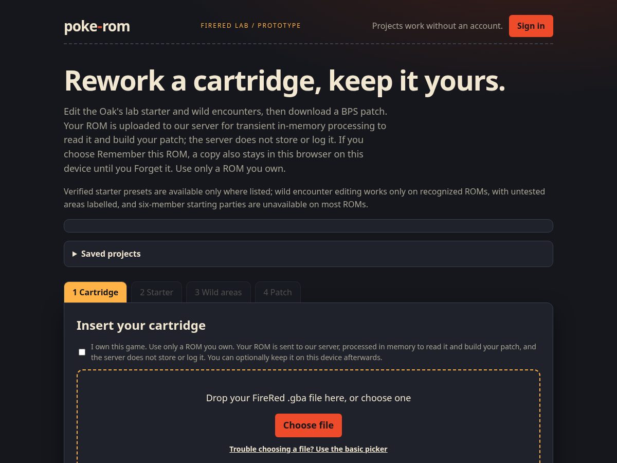Landing-page snapshot of poke-rom.app